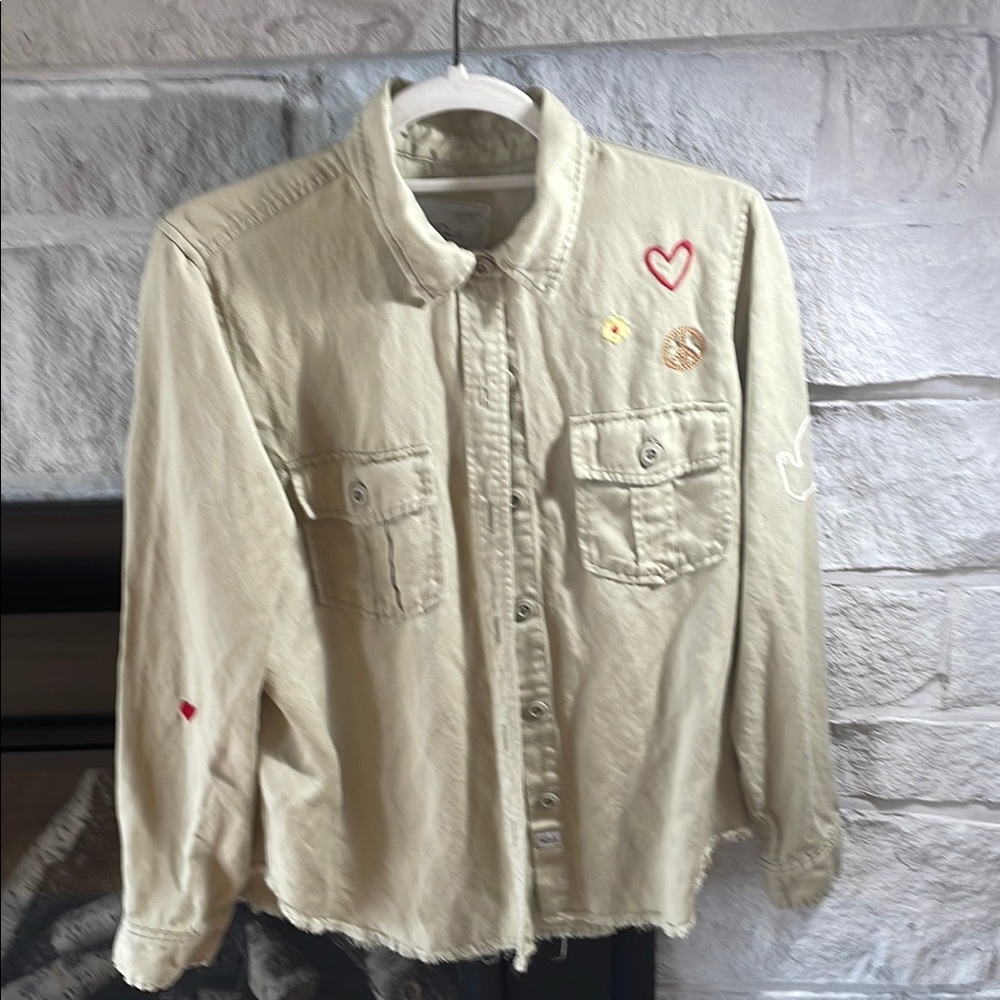 Rails Beige Casual Button-Down Shirt with Heart Accents